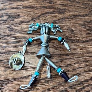 Sterling Silver and Turquoise Abstract Posable Cowgirl Stickpin Futuristic & Fun